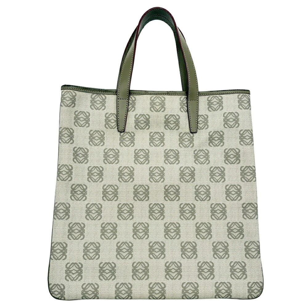 Loewe Anagram Tote Bag, PVC Leather, Gray/Khaki, Jacquard Handbag, Flat.